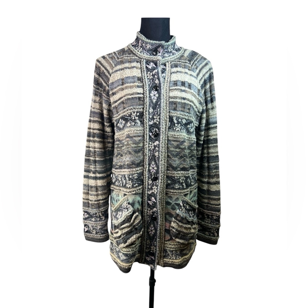 Vintage Women’s Colorful Winter Floral Geometric Cardigan Sweater Made in Japan - Picture 2 of 11